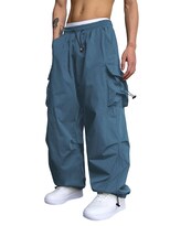 Pantalones Cargo Zaful Con Bolsillo Plano En Paracaídas Para Hombre, Color Azul Xl - Venta Internacional.