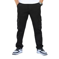 Pantalón Cargo Recto De Gabardina Negra John Silver