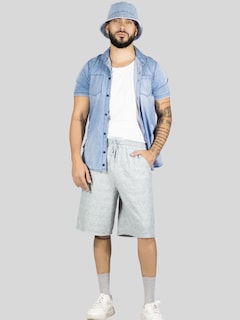 Foto 4 | Foto 4 | Short Hombre Casual Cintura Ajustable Detalles Texturizados Sh-060 Gris Claro Diseño Moderno