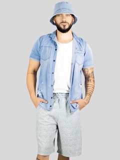 Foto 7 | Foto 7 | Short Hombre Casual Cintura Ajustable Detalles Texturizados Sh-060 Gris Claro Diseño Moderno
