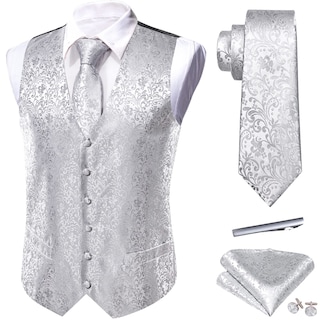 Foto 3 | Foto 3 | Set De Chaleco Barry.wang Con Forma De Flor Gris Plateada Para Hombre, Boda, 5 Unidades - Venta Internacional.