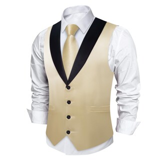 Foto 3 | Foto 3 | Conjunto De Chaleco Y Corbata Dibangu Shiny Satin Para Hombre, Boda, Color Beige - Venta Internacional.