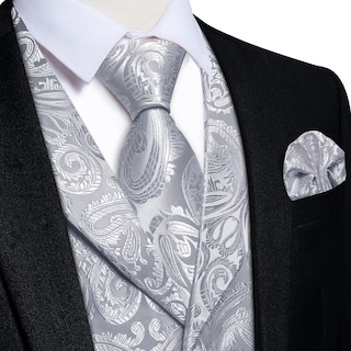 Foto 5 | Foto 5 | Conjunto De Chaleco Y Corbata Dibangu Silk Paisley, Traje Formal Plateado - Venta Internacional.