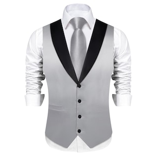 Foto 2 | Foto 2 | Conjunto De Chaleco Y Corbata Dibangu Shiny Satin Para Hombre, Boda, Plateado - Venta Internacional.