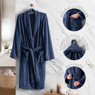 Foto 3 | Foto 3 | Bata De Baño Unisex Unitalla Real Textil Azul Marino Absorbente