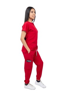 Foto 3 | Foto 3 | Pijama Quirúrgica Para Mujer Antifluido Roja Pantalón Jogger Stretch Scrub Kolorum Modelo Nala