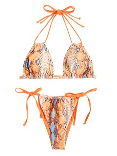 Foto 1 | Foto 1 | Bikini Zaful Triangle Halter De 2 Piezas Para Mujer, Piel De Serpiente, Color Naranja - Venta Internacional.