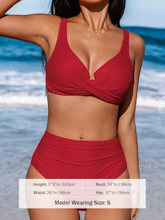 Foto 5 | Foto 5 | Conjunto De Bikini Cupshe, Traje De Baño De Cintura Alta Con Aros, Rojo Fruncido - Venta Internacional.