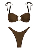 Conjunto De Bikini Zaful Sexy Tie Con Correa Fina Y Anillas En O Texturizadas - Venta Internacional.