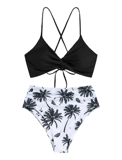 Foto 2 | Foto 2 | Bikini Zaful Twist De Cintura Alta Para Mujer Black Tree L - Venta Internacional.