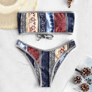 Foto 3 | Foto 3 | Bikini Zaful Traje De Baño Tipo Bandeau Acanalado De Corte Alto Sin Tirantes Para Mujer - Venta Internacional.