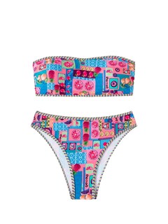 Foto 1 | Foto 1 | Bikini Zaful Para Mujer, Sin Tirantes, Acanalado, Corte Alto, Tipo Bandeau, Azul M - Venta Internacional.