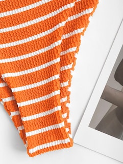 Foto 6 | Foto 6 | Bikini Zaful Para Mujer, Sin Tirantes, Acanalado, Corte Alto, Tipo Bandeau 6, Naranja - Venta Internacional.
