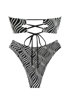 Foto 6 | Foto 6 | Bikini Zaful Traje De Baño Tipo Bandeau Acanalado De Corte Alto Sin Tirantes Para Mujer - Venta Internacional.