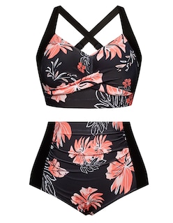 Foto 1 | Foto 1 | Conjunto De Bikini Hanna Nikole Para Mujer, Cintura Alta, Naranja Fruncido, Talla M - Venta Internacional.