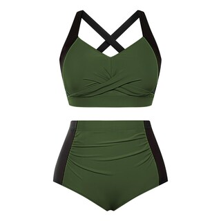 Foto 1 | Foto 1 | Traje De Baño De Playa Para Mujer Hanna Nikole, Negro Y Verde Militar - Venta Internacional.