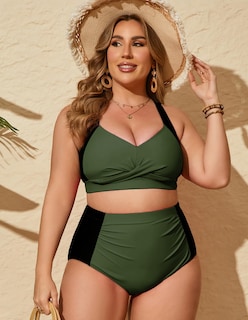 Foto 2 | Foto 2 | Traje De Baño De Playa Para Mujer Hanna Nikole, Negro Y Verde Militar - Venta Internacional.