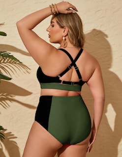 Foto 3 | Foto 3 | Traje De Baño De Playa Para Mujer Hanna Nikole, Negro Y Verde Militar - Venta Internacional.