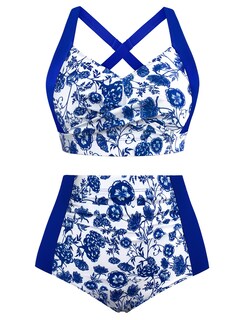Foto 1 | Foto 1 | Set De Bikini Hanna Nikole Tummy Control Royal Blue Flower Xl - Venta Internacional.