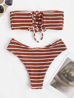 Foto 2 | Foto 2 | Bikini Bandeau Corte Alto Acanalado sin Tirantes Mujer - Venta Internacional