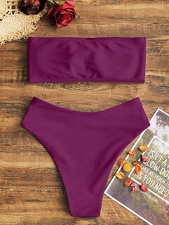 Foto 7 | Foto 7 | Conjunto De Bikini Zaful Para Mujer, Estilo Bandeau, Corte Alto, Rojo Violáceo, Talla S - Venta Internacional.