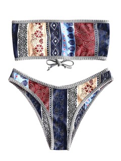 Foto 1 | Foto 1 | Bikini Zaful Traje De Baño Tipo Bandeau Acanalado De Corte Alto Sin Tirantes Para Mujer - Venta Internacional.