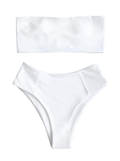 Foto 1 | Foto 1 | Conjunto De Bikini Zaful Para Mujer Estilo Bandeau Sin Tirantes De Corte Alto Blanco - Venta Internacional.