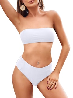 Foto 3 | Foto 3 | Conjunto De Bikini Zaful Para Mujer Estilo Bandeau Sin Tirantes De Corte Alto Blanco - Venta Internacional.