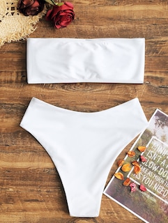 Foto 7 | Foto 7 | Conjunto De Bikini Zaful Para Mujer Estilo Bandeau Sin Tirantes De Corte Alto Blanco - Venta Internacional.