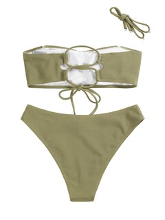 Foto 7 | Foto 7 | Bikini Zaful Traje De Baño Tipo Bandeau Acanalado De Corte Alto Sin Tirantes Para Mujer - Venta Internacional.