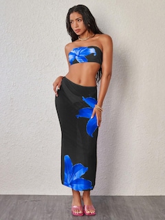 Foto 6 | Foto 6 | Traje De Baño Zaful Para Mujer 3 Piezas Tipo Bandeau Con Estampado Floral Color Azul S - Venta Internacional.