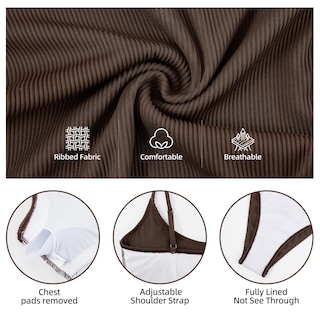 Foto 3 | Foto 3 | Traje De Baño De Una Pieza Zando Tummy Control, Acanalado, Marrón, Para Mujer - Venta Internacional.