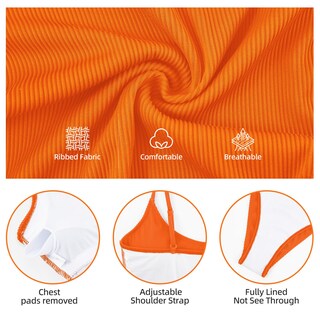 Foto 3 | Foto 3 | Traje De Baño Zando Naranja Acanalado De Una Pieza Para Control De Barriga Para Mujer - Venta Internacional.