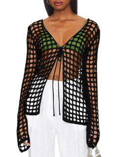 Foto 1 | Foto 1 | Traje De Baño Coverup Saodimallsu De Manga Larga A Ganchillo Negro Para Mujer - Venta Internacional.