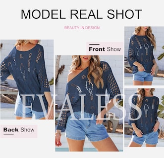 Foto 5 | Foto 5 | Jersey Evaless Fashion 2025 Para Mujer, Primavera, Manga 3/4, Azul - Venta Internacional.
