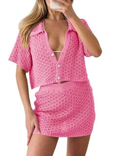Foto 1 | Foto 1 | Set De Cobertura Saodimallsu Para Mujer, Ganchillo, Playa, Verano, Rosa - Venta Internacional.