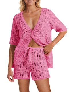 Foto 1 | Foto 1 | Conjunto de Traje de Baño Saodimallsu Ganchillo Manga Corta Rosa - Venta Internacional