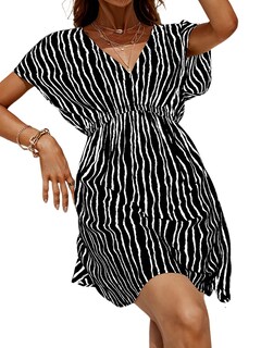 Foto 1 | Foto 1 | Vestido Encubierto Cupshe Con Cuello En V Y Cintura Elástica Y Manga Corta - Venta Internacional.