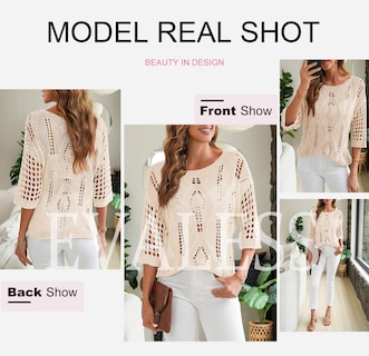 Foto 5 | Foto 5 | Jersey Evaless Para Mujer, Tejido A Ganchillo, Hueco, Blanco, Talla Grande - Venta Internacional.
