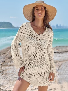 Foto 2 | Foto 2 | Traje De Baño Anrabess Vestido De Playa De Punto De Malla Con Cuello En V Y Ganchillo - Venta Internacional.