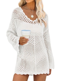 Foto 1 | Foto 1 | Traje De Baño Cover Up Anrabess, Cuello En V, Tejido De Malla, Blanco - Venta Internacional.