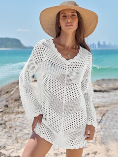 Foto 2 | Foto 2 | Traje De Baño Cover Up Anrabess, Cuello En V, Tejido De Malla, Blanco - Venta Internacional.