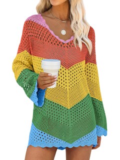 Foto 1 | Foto 1 | Traje De Baño Anrabess Vestido De Playa De Punto De Malla Con Cuello En V Y Ganchillo - Venta Internacional.