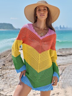Foto 2 | Foto 2 | Traje De Baño Anrabess Vestido De Playa De Punto De Malla Con Cuello En V Y Ganchillo - Venta Internacional.