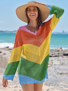 Foto 3 | Foto 3 | Traje De Baño Anrabess Vestido De Playa De Punto De Malla Con Cuello En V Y Ganchillo - Venta Internacional.