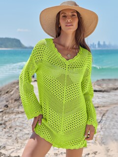 Foto 2 | Foto 2 | Traje De Baño Cover Up Anrabess, Cuello En V, Tejido De Malla, Verde S - Venta Internacional.