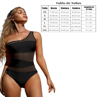 Foto 3 | Foto 3 | Traje De Baño Mesh Sexy De Color Sólido Un Hombro Negro Talla G Eo Safe Imports Esi-19074 Negro