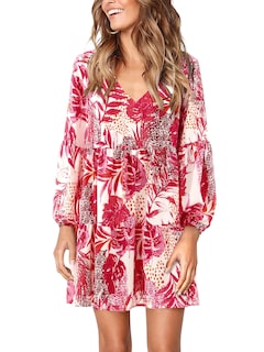 Foto 1 | Foto 1 | Vestido Amoretu Para Mujer, Estilo Bohemio, Playero, Manga Larga, Multicolor, Rojo - Venta Internacional.