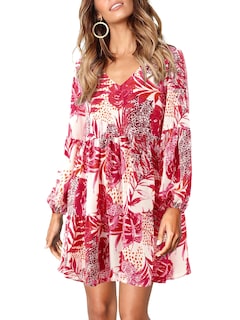Foto 3 | Foto 3 | Vestido Amoretu Para Mujer, Estilo Bohemio, Playero, Manga Larga, Multicolor, Rojo - Venta Internacional.