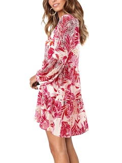 Foto 4 | Foto 4 | Vestido Amoretu Para Mujer, Estilo Bohemio, Playero, Manga Larga, Multicolor, Rojo - Venta Internacional.